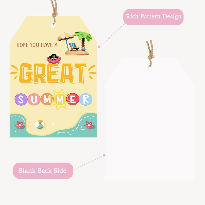 llyinglpdec 50PCS Summer Paper Tags with String, 2.2"x3.3" Hope You Have a Great Summer Tags, Beach Ocean Design for Teacher Gifts, Classroom Treat Bags, Party Favors - Image 3